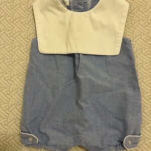 Mudpie 9-12M Blue and White Baby Romper with bib